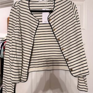 Mango Navy and Cream Striped Cardigan